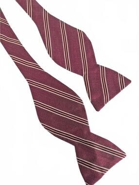 Carrot & Gibbs Silk Bow Tie Pink Stripe Adjustable Buttons Self-Tie 2.5"